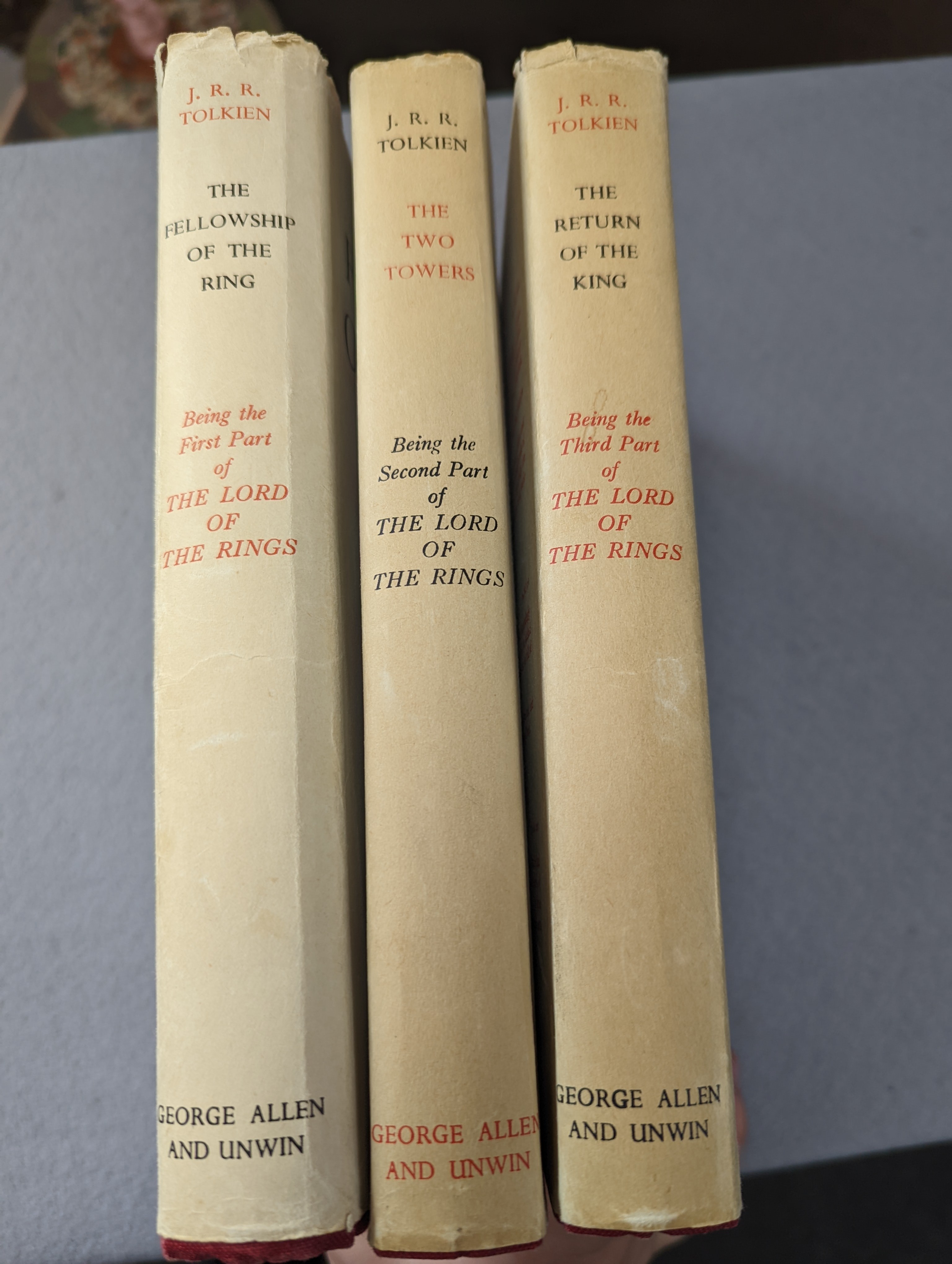 Tolkien, J.R.R - The Lord of the Rings, 3 vols, 8vo, all with d/j’s, 13th impression of Fellowship, 10th impressions of Towers and Return, London, George Allen and Unwin, London, 1963